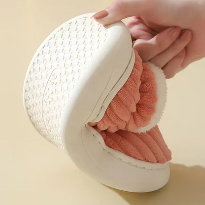 Plus Size 47 Thick Bottom Fluffy Slippers Women Indoor Non Slip Bag Heels Cotton Slippers Woman Thicken Plush Warm Winter Shoes