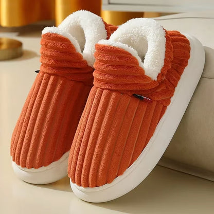 Plus Size 47 Thick Bottom Fluffy Slippers Women Indoor Non Slip Bag Heels Cotton Slippers Woman Thicken Plush Warm Winter Shoes