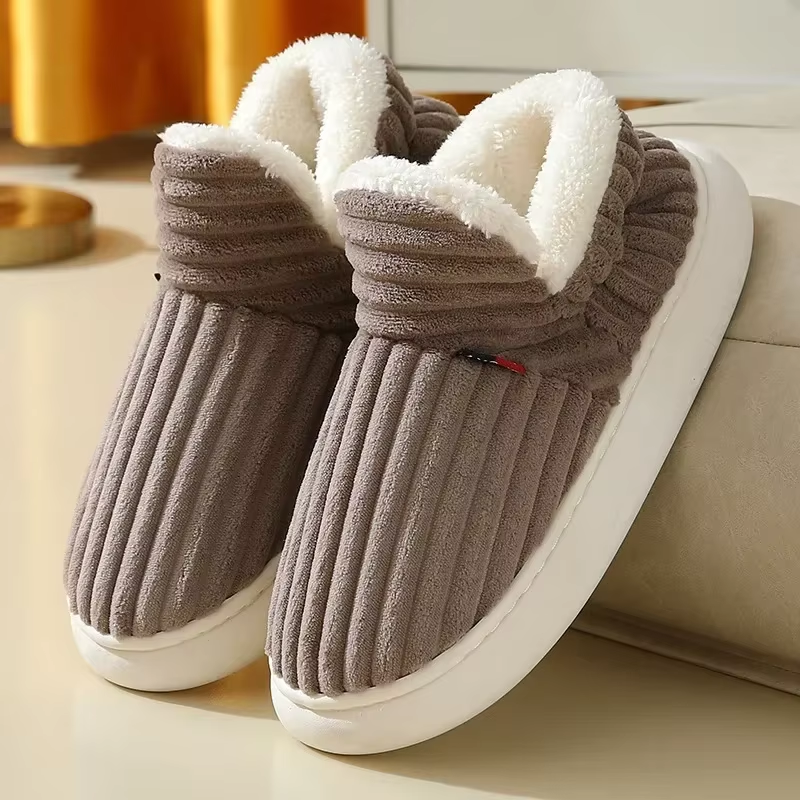 Plus Size 47 Thick Bottom Fluffy Slippers Women Indoor Non Slip Bag Heels Cotton Slippers Woman Thicken Plush Warm Winter Shoes