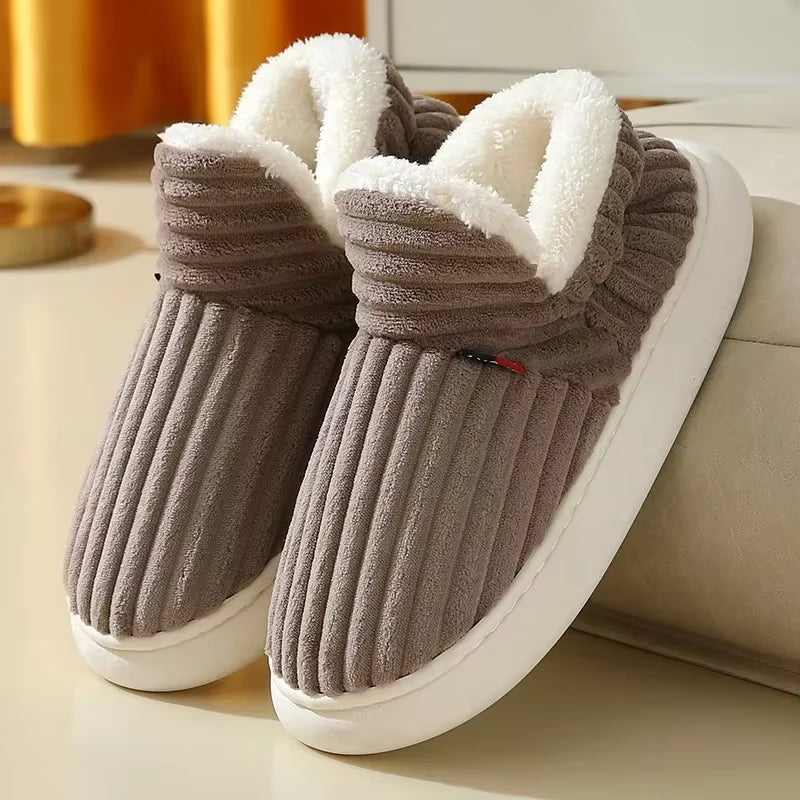 Plus Size 47 Thick Bottom Fluffy Slippers Women Indoor Non Slip Bag Heels Cotton Slippers Woman Thicken Plush Warm Winter Shoes