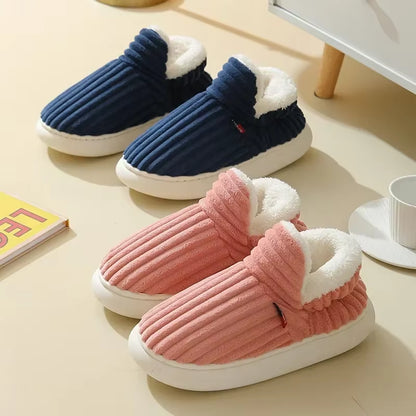Plus Size 47 Thick Bottom Fluffy Slippers Women Indoor Non Slip Bag Heels Cotton Slippers Woman Thicken Plush Warm Winter Shoes