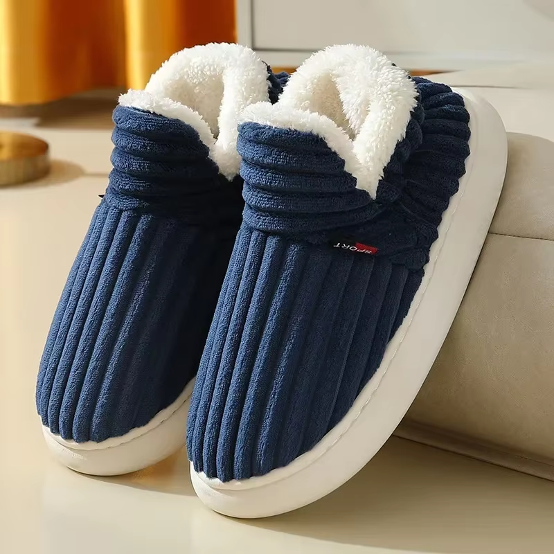 Plus Size 47 Thick Bottom Fluffy Slippers Women Indoor Non Slip Bag Heels Cotton Slippers Woman Thicken Plush Warm Winter Shoes