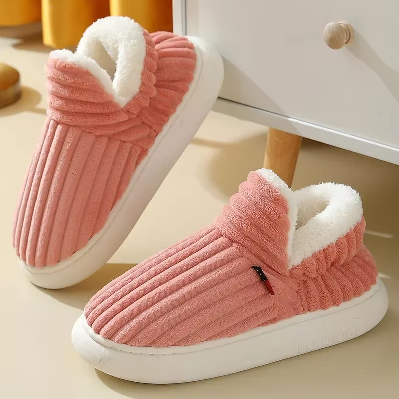 Plus Size 47 Thick Bottom Fluffy Slippers Women Indoor Non Slip Bag Heels Cotton Slippers Woman Thicken Plush Warm Winter Shoes