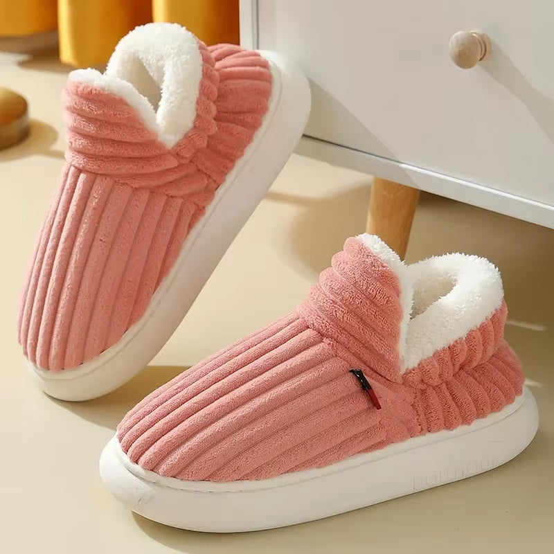 Plus Size 47 Thick Bottom Fluffy Slippers Women Indoor Non Slip Bag Heels Cotton Slippers Woman Thicken Plush Warm Winter Shoes