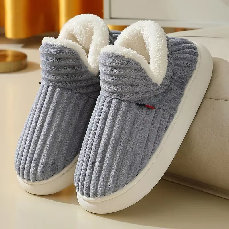 Plus Size 47 Thick Bottom Fluffy Slippers Women Indoor Non Slip Bag Heels Cotton Slippers Woman Thicken Plush Warm Winter Shoes