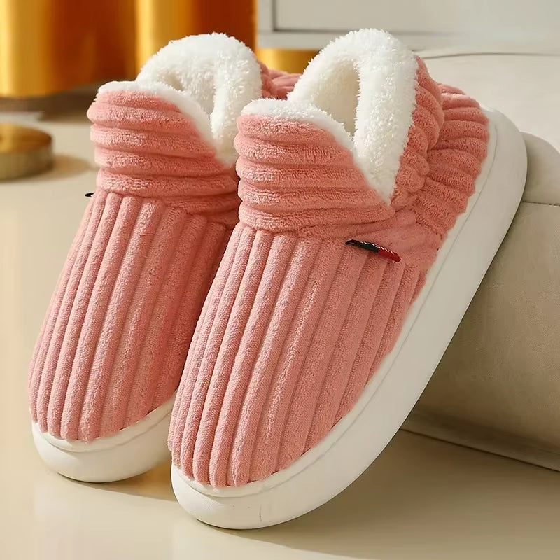Plus Size 47 Thick Bottom Fluffy Slippers Women Indoor Non Slip Bag Heels Cotton Slippers Woman Thicken Plush Warm Winter Shoes